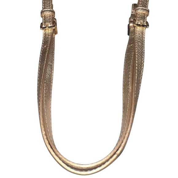 EUC Michael Kors Tan Brown Monogram Canvas Tote Handbag Gold Metallic Leather - Picture 8 of 12